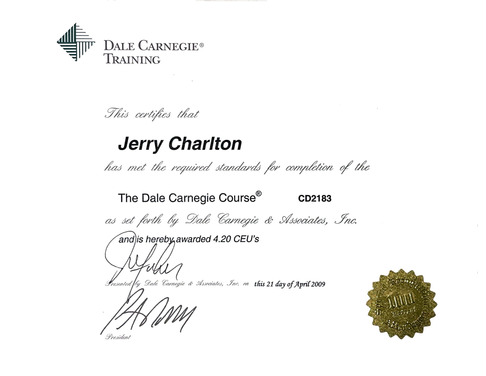 Dale Carnegie Course - Jerry Charlton